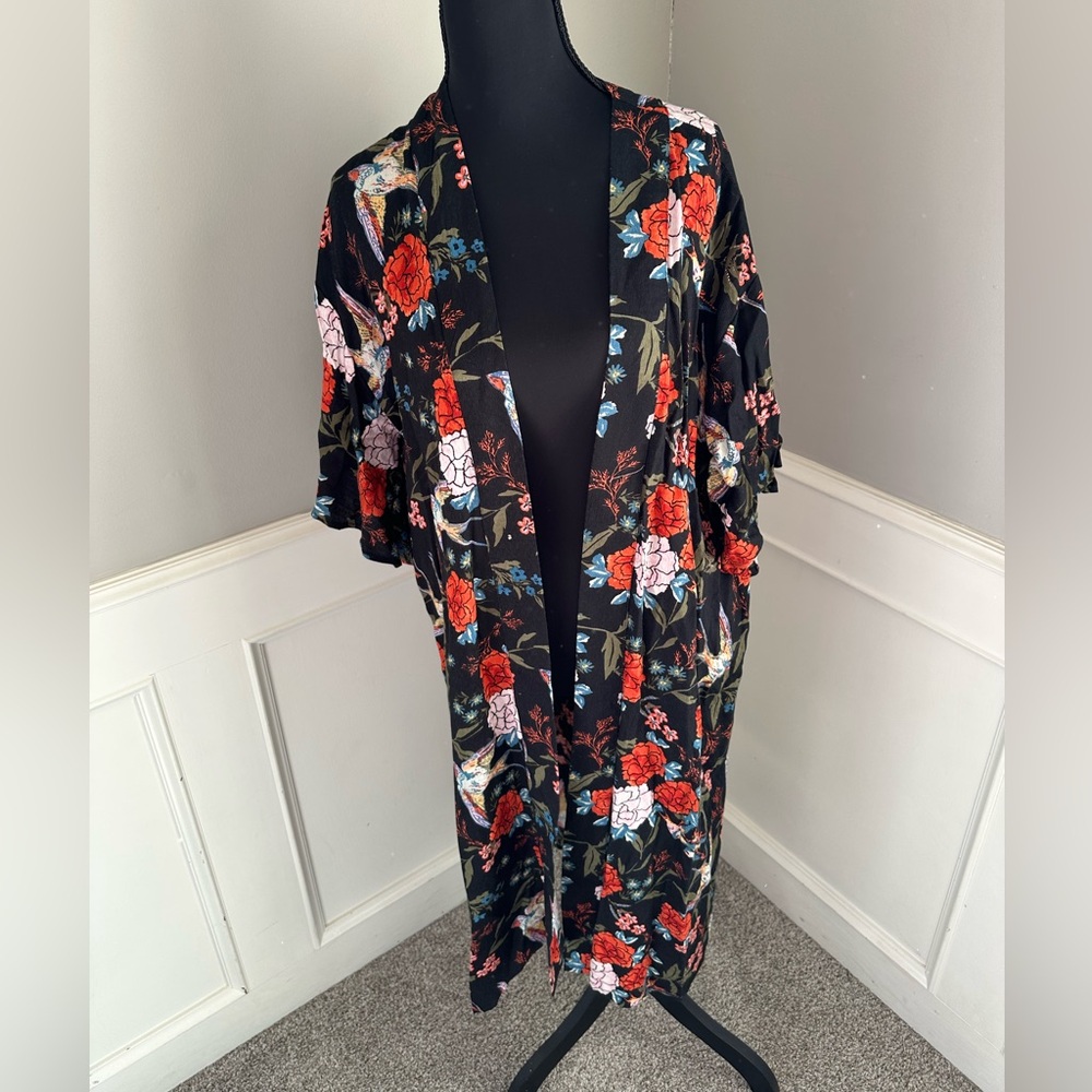 Gibson Latimer Floral Kimono Cardigan Open Front Size Small Boho Revival